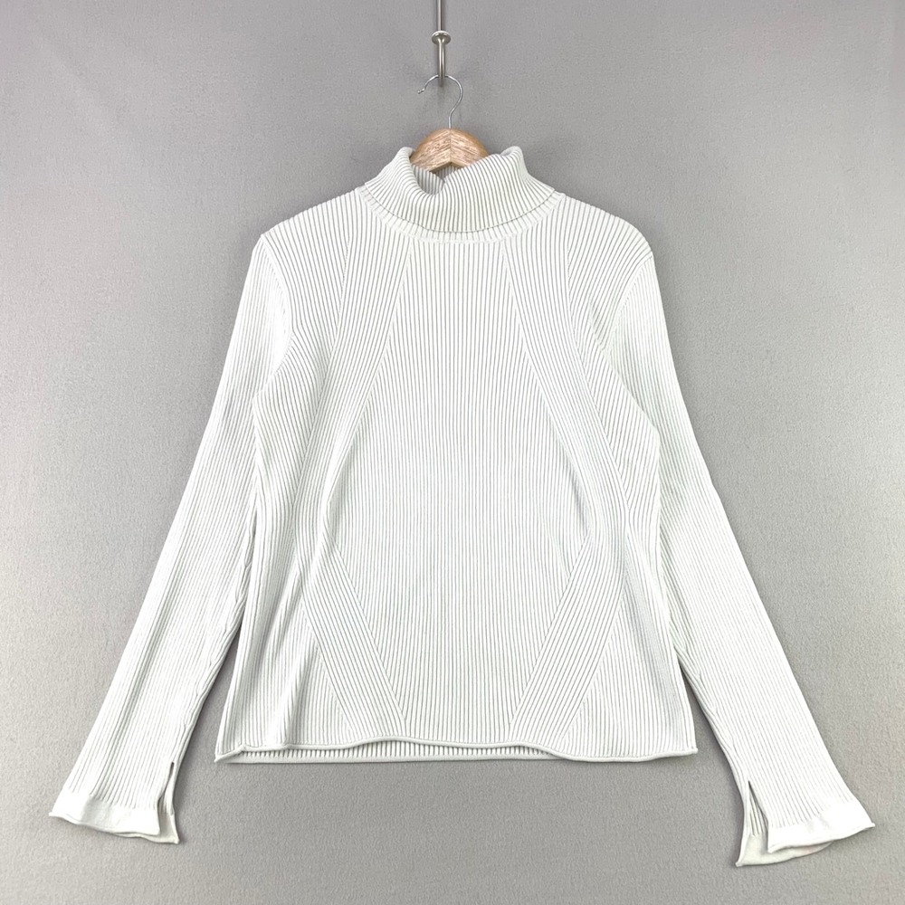 Maeve Anthropologie Ribbed Turtleneck Sweater Women XL White Casual Split Cuff